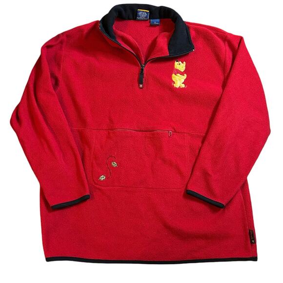 Winnie the Pooh Red Fleece Pullover Jacket Womens 1X 1/4 Zip Embroidered Disney - Picture 1 of 7